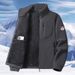 Men's Fleece Stand Collar Jacket, Windproof & Water-Resistant Zip-Up Winter Coat With Thick Polar Fleece Lining, Multi-Pocket Outdoor Sportswear_voghion.com