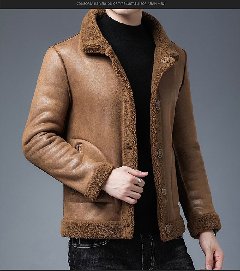 Herretøj Ny stil pels dobbeltsidet fåreskæring tyk varm version af den granulerede fleece herrejakke_voghion.com