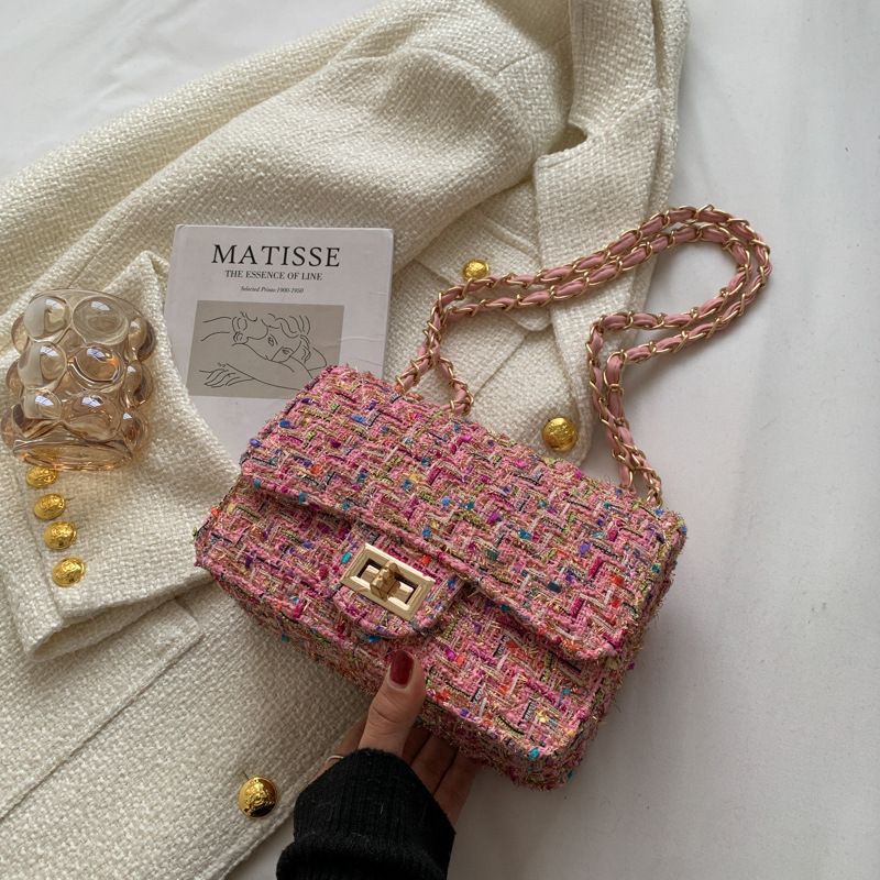tweed bag women's bag new trend 2024 popular Korean style fashion all match chain shoulder messenger bag_voghion.com