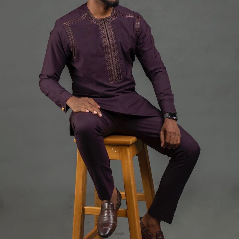 Men's Clothing Ethnic Style Long Sleeve Embroidery Casual 2 Piece Suit_voghion.com