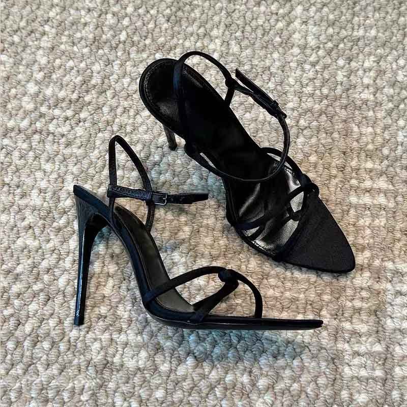 High Heel 2025 New Summer Open Toe One Line Buckle Sandals With Thin Heels And Black Cross Strap Sexy Women's Shoes_voghion.com