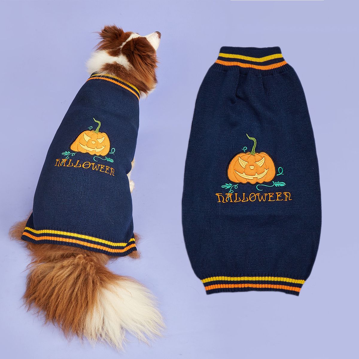 New Halloween Pumpkin Smiley Warm Knitted Small And Medium-sized Dog Pet Sweater_voghion.com