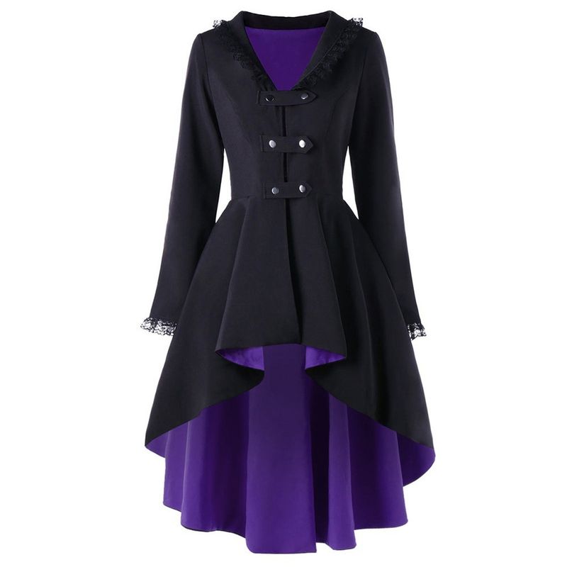 Frack, Lange Jacke, Rock mit unregelmäßigem Saum, Personalisierter Knopf, Windjacke mit Spitzenrand, Damen Shadow_voghion.com