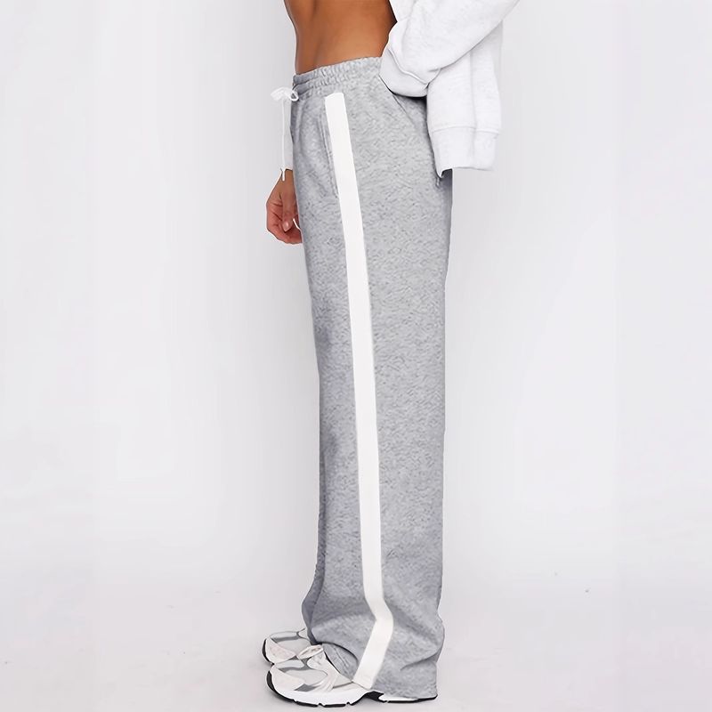 Contrasterende kleurblok joggingbroek voor dames met elastische taille en imitatie trekkoord - comfortabele losse casual broek_voghion.com