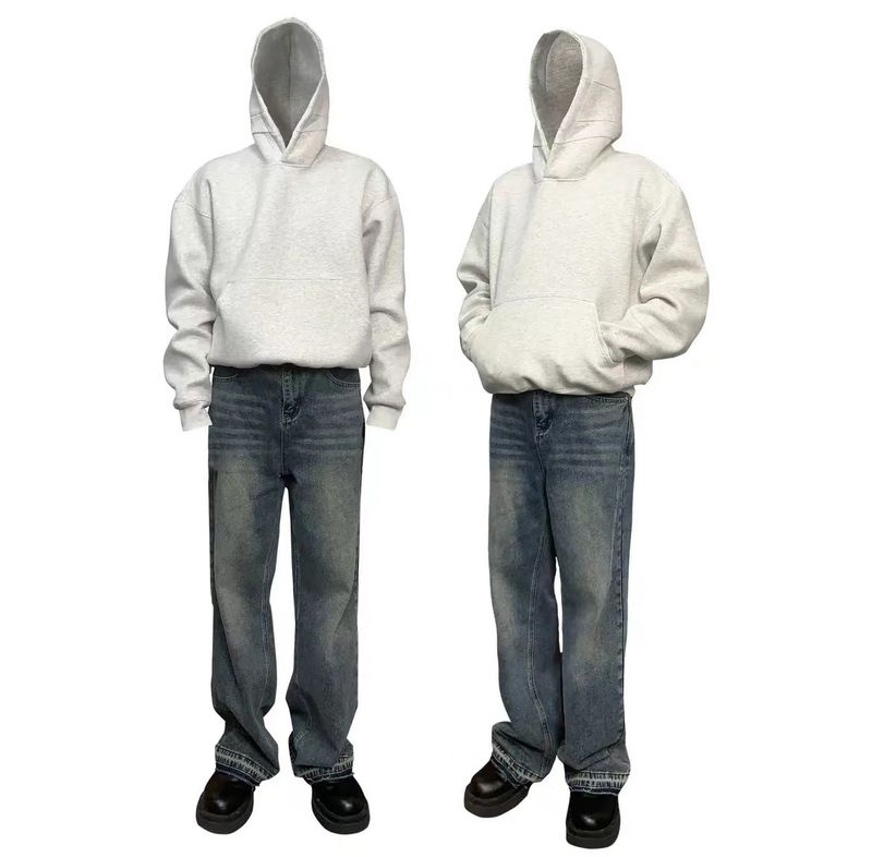 Roupas masculinas Auticup Primavera Versão Boxy Alfaiataria Moletom com capuz Suéter solto Cor sólida Combina com homens e mulheres_voghion.com