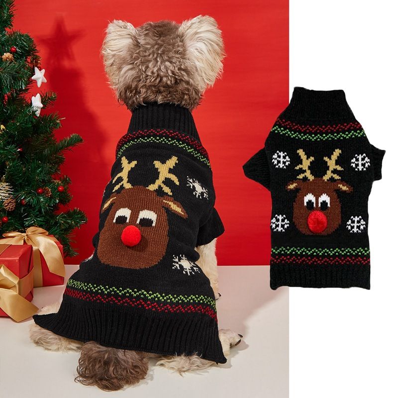 Julens kæledyrstøj Red Nose Deer kæledyrstrøje Puddel Bamse Lille mellemstor hundesweater_voghion.com