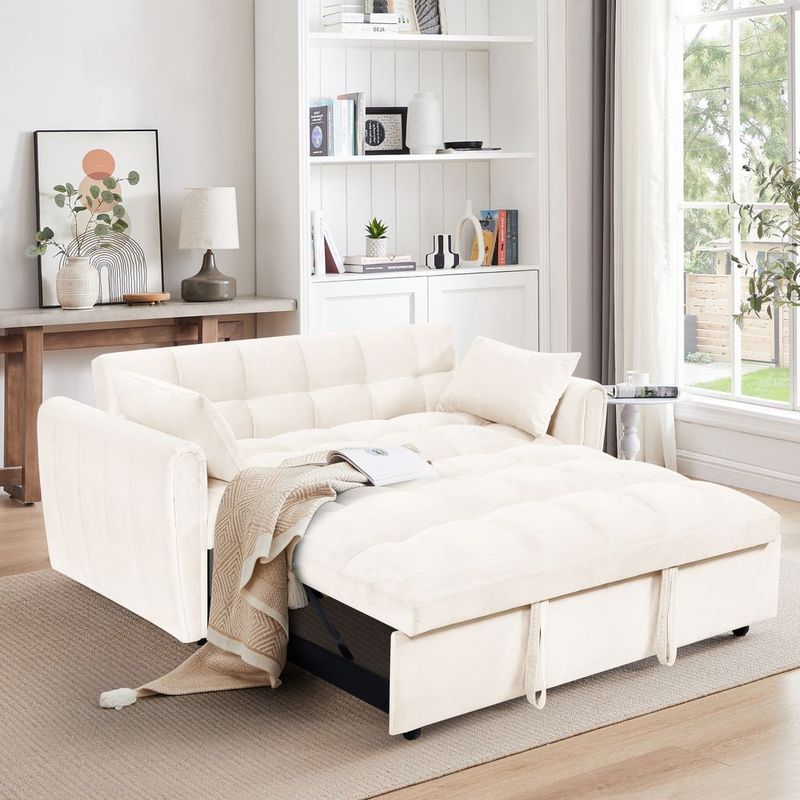 64.9'3-in-1 Foldable Large Size Sofa Bed, Modern Velvet Double Sofa, Sofa Bed With Adjustable Back, Storage Bag And Pillow, Suitable For Living Room_voghion.com