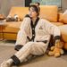Ladies' autumn and flannel cardigans, pajamas with thickened for warmth, girls' cartoon coral fleece winter home clothes_voghion.com