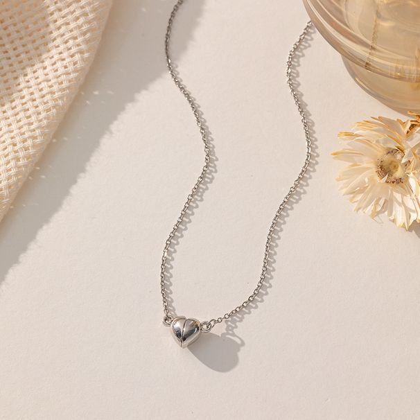 Wen Jian Nuova Collana in Acciaio al Titanio con Magnete Forte a Cuore in Oro Design di Coppia Versatile Moda Internet_voghion.com