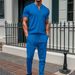 New Waffle Texture Stand Collar Small Zipper Solid Color Men's Short Sleeve Long Pants Set_voghion.com