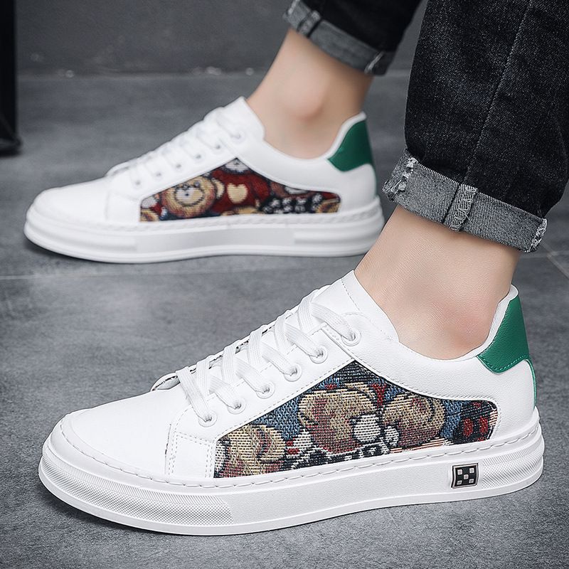 Forår og sommer Nye mænds sko koreansk version Mænds fritidsbrætsko Pu læder Low Top Små hvide sko Herre_voghion.com