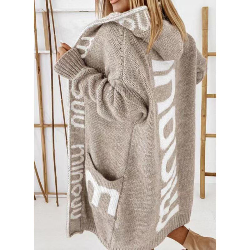 Abbigliamento Donna Nuovo Maglione Donna Lettera Maglione Medio e Lungo Cardigan Donna_voghion.com