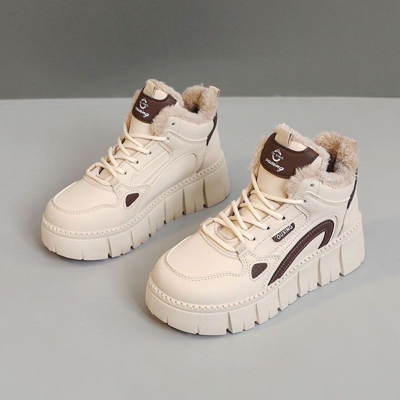 SH327 Neue Herbst-Winter-Damen-High-Top-Schuhe mit lockerem Fleece-Futter, Plateau und dicker Sohle für mehr Körpergröße_voghion.com