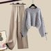 Women's Clothing Plus Size Women's Knit Sweater & Wide Leg Pants Set, Autumn Casual Outfit, Loose Fit Comfortable Two-Piece Coordinated Set Available_voghion.com