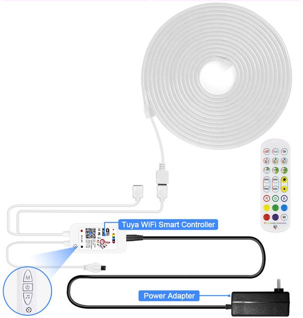 Tuya Smart 12V LED Neon Strip RGB Vanntett Silikon Lysbånd Dimbar Dekorasjon med Wifi Bluetooth APP IR Fjernkontroll_voghion.com