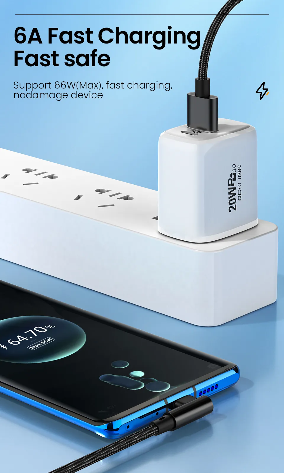 ca USB C 6A ātra uzlāde C ca suita Samsung, Xiaomi, Huawei, Hongmi tālruņiem, 90 grādu 66 W uzlādes dati_voghion.com
