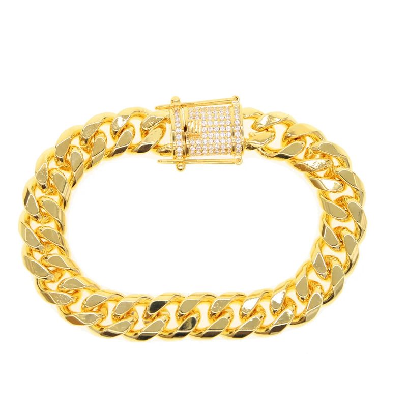 Pulsera chapada en oro estilo hip hop y rap con cadena de encriptación para hombre._voghion.com