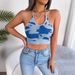 Frühling Sommer Casual Kuh Print Taille-Cinching Camisole Crop Knit Top Damenmode_voghion.com