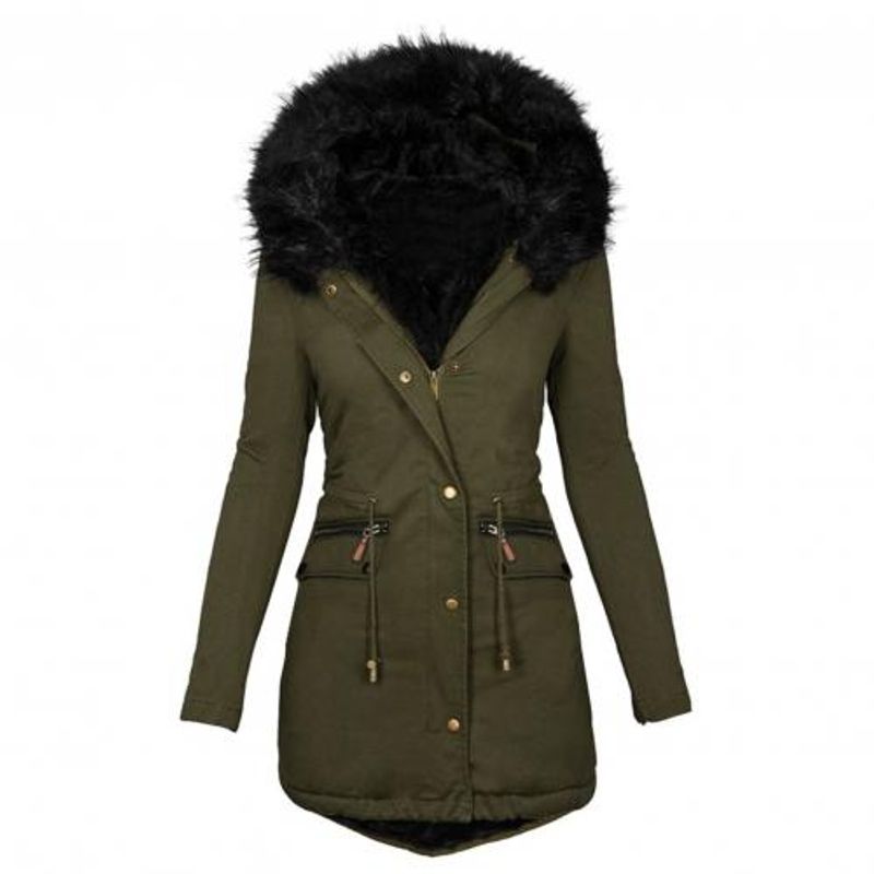 Winterjacke Damen Daunenmantel Damen Pelzkragen Damen Winter Langarm Fellkapuze Mittellanger warmer Mantel Parka Schnee_voghion.com