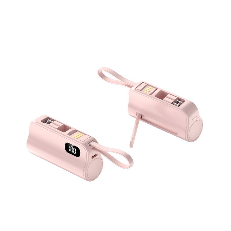 Mini Capsule Powerbank 5000mAh - Ultra-draagbare oplader met ingebouwde kabel, compacte externe batterij voor iPhone en Android, reisvriendelijk_voghion.com
