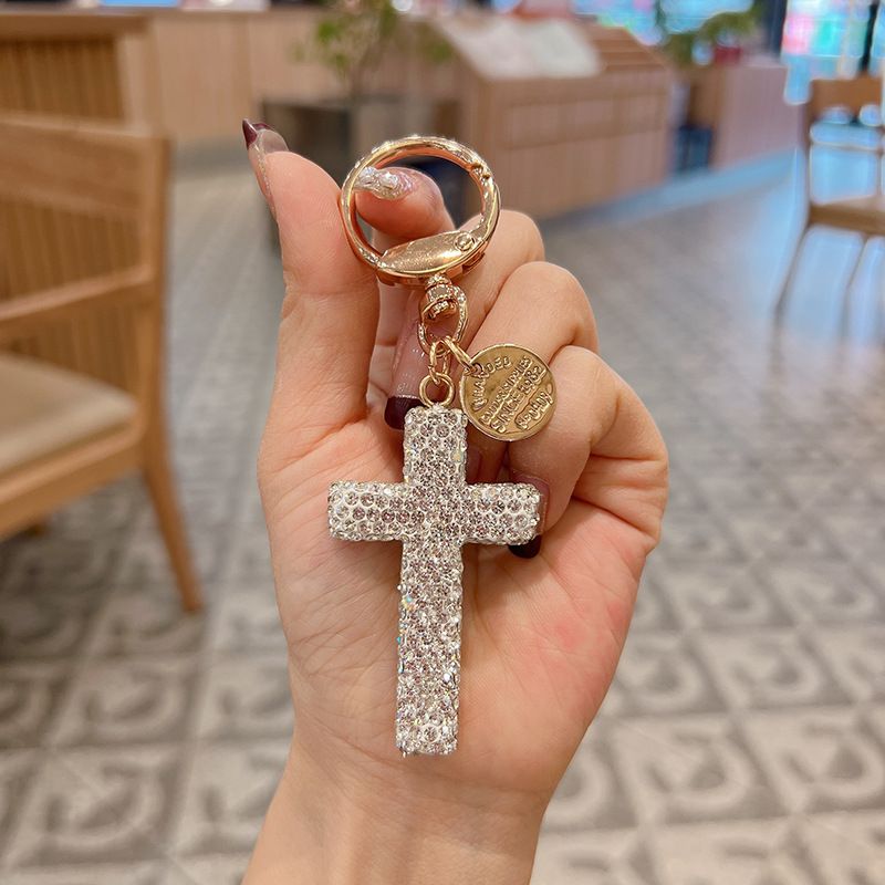New Ceramic Clay Cross Keychain With Rhinestones, Creative Car Keychain, Unisex Pendant_voghion.com