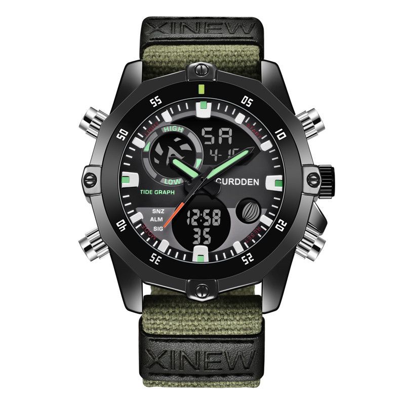 Men's Sport Watch With Nylon Strap - Dual Display Analog & Digital, Multifunctional With Calendar, Alarm, GMT, And Luminous Feature_voghion.com