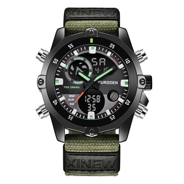 Men's Sport Watch With Nylon Strap - Dual Display Analog & Digital, Multifunctional With Calendar, Alarm, GMT, And Luminous Feature_voghion.com