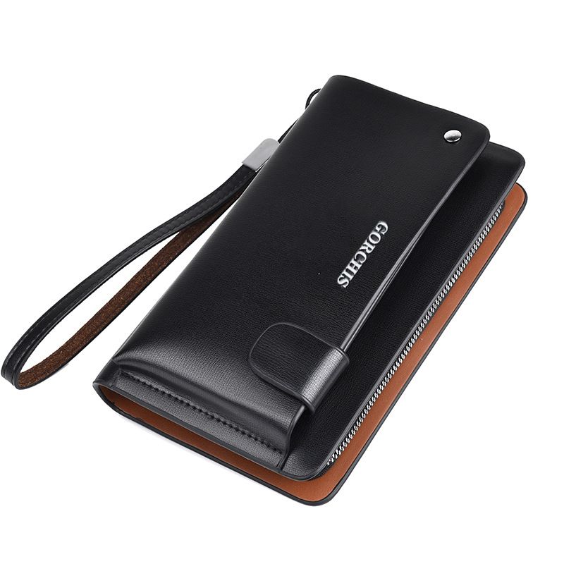 Nuovo portafoglio lungo con cerniera multi-slot per carte, in vera pelle, versatile, da uomo, piccolo, pochette_voghion.com