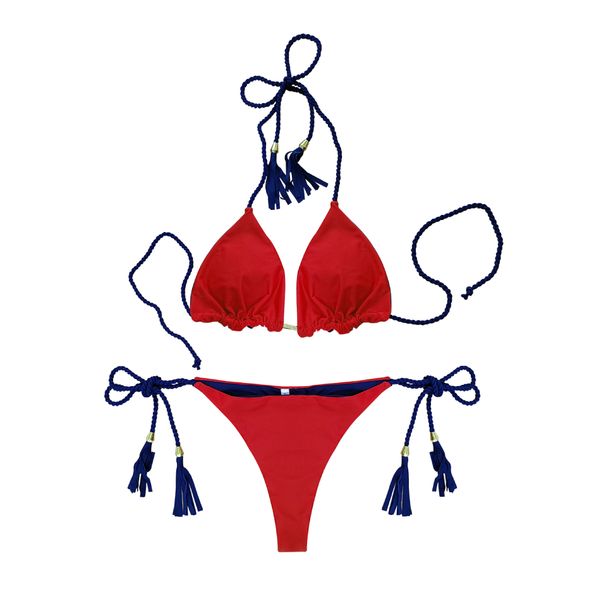 Women's Clothing Bikini Split Sexy Triangle Double Sided Contrast Color Beach Bikini Three Point Style_voghion.com