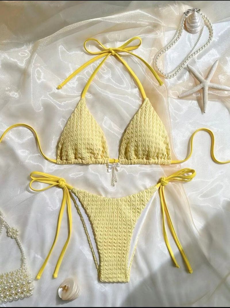 Costume da bagno da donna, bikini sexy con spalline sottili e schiena scoperta, tinta unita_voghion.com