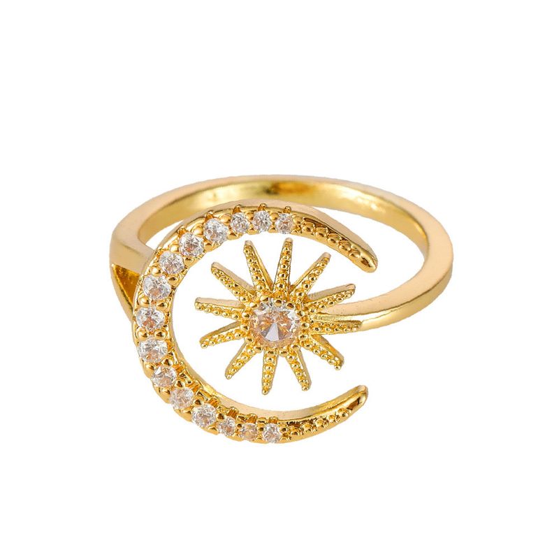 Geometric Micro Pave Full Sun Moon Diamond Inlaid Light Luxury Elegant Niche High-end Design Sense Open Ring For Women_voghion.com