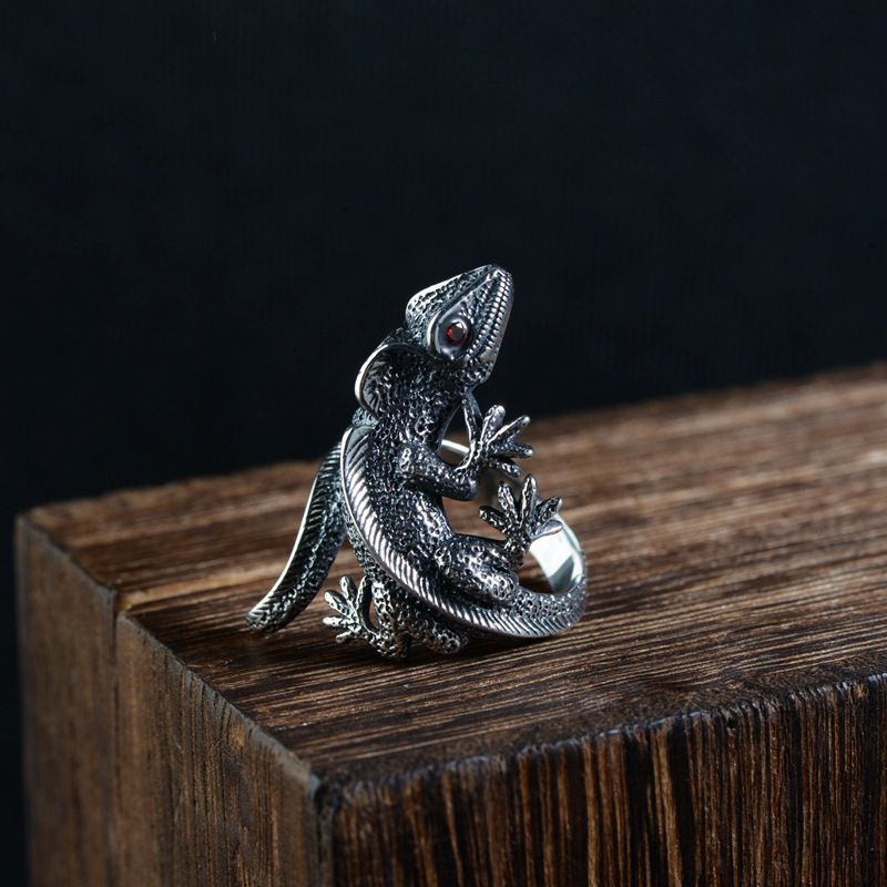 Punk Hip Hop Animal Gecko For Men, Adjustable Alloy Open Finger Ring_voghion.com
