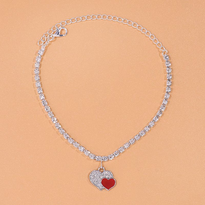 Rot und schwarz liebe fußkettchen persönlichkeit alle-spiel flash diamant doppel herz fuß dekoration trendy strand schmuck_voghion.com