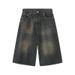 Unisex Washed Distressed Wide Leg Cropped Jeans American Retro Summer Neutral Straight Loose Fit_voghion.com