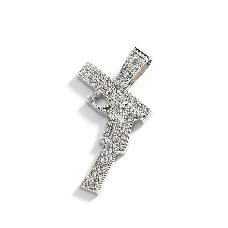 Hip-Hop Pistol Creative Diamond-Encrusted Gun Trendy Men's Jewelry Rapper Necklace Gift_voghion.com