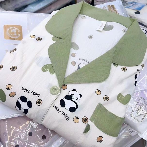 Autumn new Korean version cartoon teddy bear sweet girl sleepwear, women's long sleeved pants, bubble wrinkled fabric_voghion.com