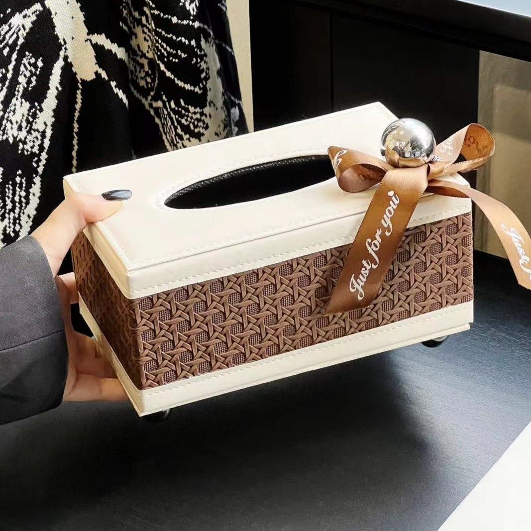 Portafazzoletti in pelle intrecciata con vassoio – Elegante elemento decorativo per soggiorno, toeletta o comodino (contenitore multiuso)_voghion.com