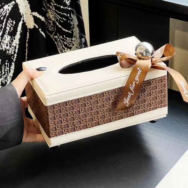 Portafazzoletti in pelle intrecciata con vassoio – Elegante elemento decorativo per soggiorno, toeletta o comodino (contenitore multiuso)_voghion.com