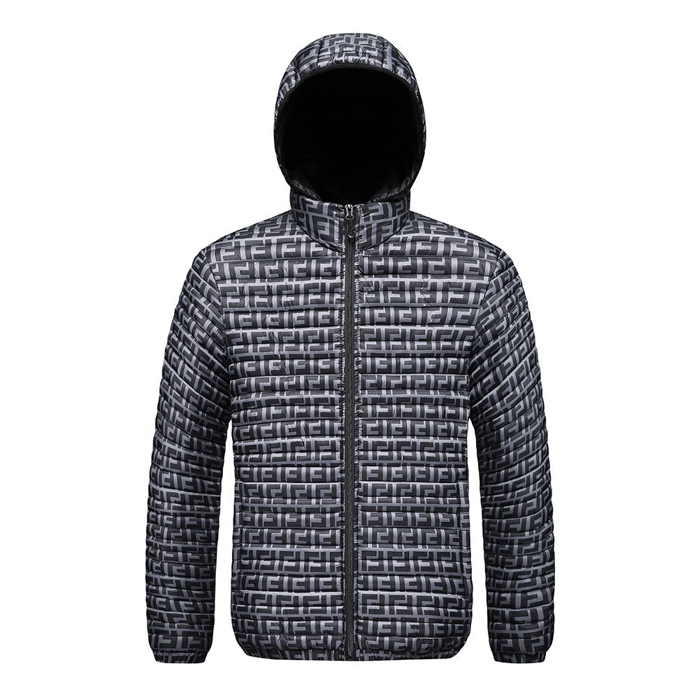 Rib Suit Padded Coat Men's Removable Hat Full Print Thickened Loose Padded Jacket_voghion.com
