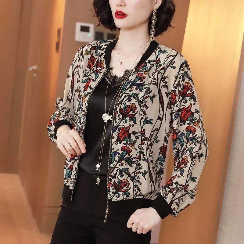 2023 Fashion Summer Print Loose Bomber Jacket Women Coats Long Sleeve Thin Jackets Office Red Lady Tops Female Clothes_voghion.com