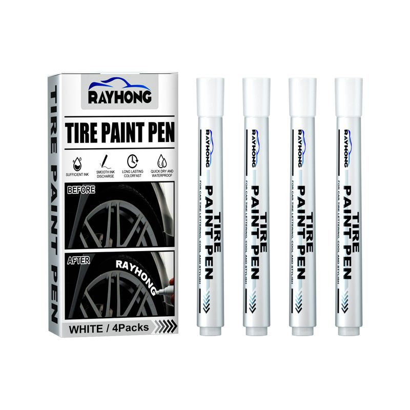 Rayhong 4 Stéck/Set Pneuenfaarfstift, Auto Pneuen Buschtawenstift Dekorativ Modifikatiounsbedürfnisser Graffiti Tracing Gebuertsmark Stift_voghion.com