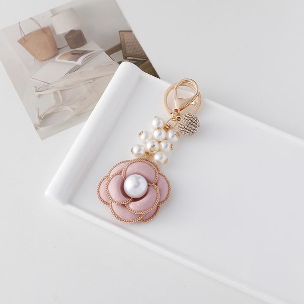 Ciondolo per borsa personalizzato alla moda in stile francese con perla di camelia, portachiavi per auto da donna_voghion.com