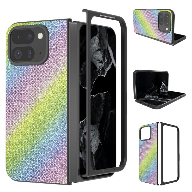 Pour Google Pixel 9 Pro Fold Diamond Frame Edge Coque de téléphone à couverture complète (Rainbow Diamond)_voghion.com