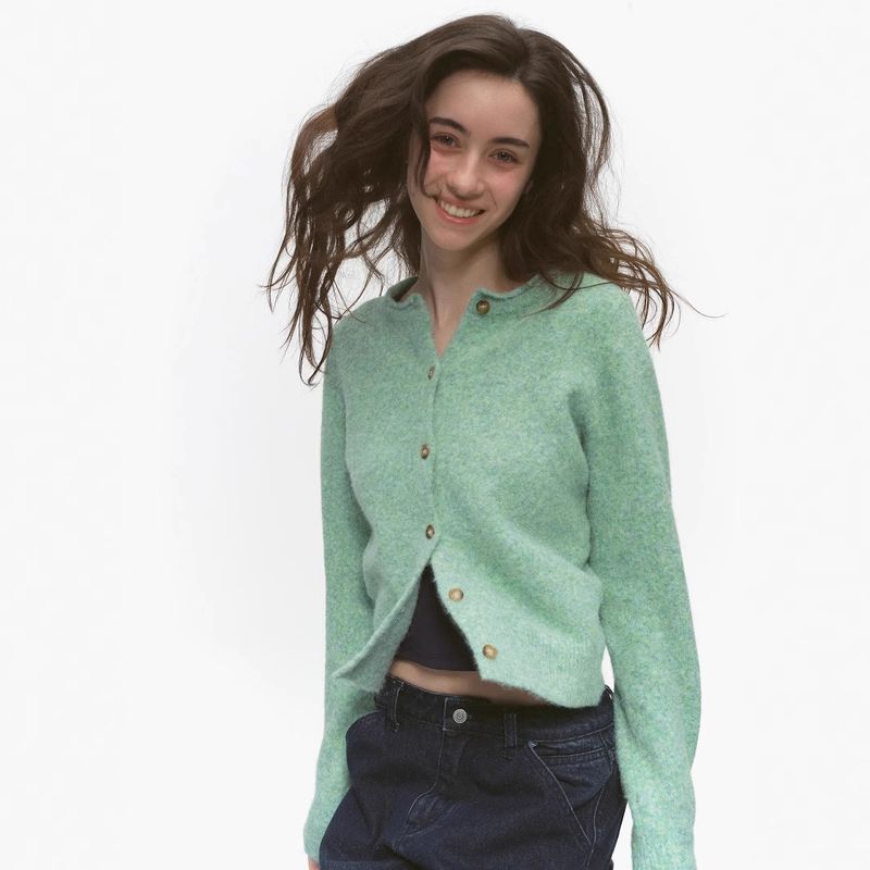 Cardigan vintage à col rond pour femme – Manteau ouvert en tricot léger en mélange de laine douce, vêtement d'extérieur décontracté pour le printemps_voghion.com