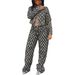 Women's Clothing Casual Jacquard Plaid Washed Denim Suit Women's Casual Jacquard Checkered Washed Denim Outfit Set Winter Wear Grey S-XXL_voghion.com