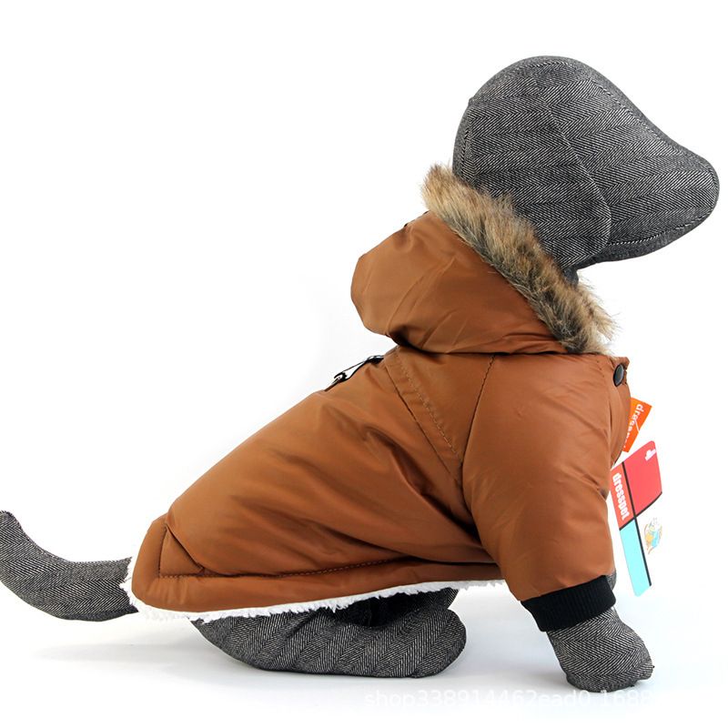 Produits pour animaux de compagnie chien automne et hiver vêtements pour animaux de compagnie gilet à capuche deux pattes veste en peluche laisse chaude manteau pour chien_voghion.com