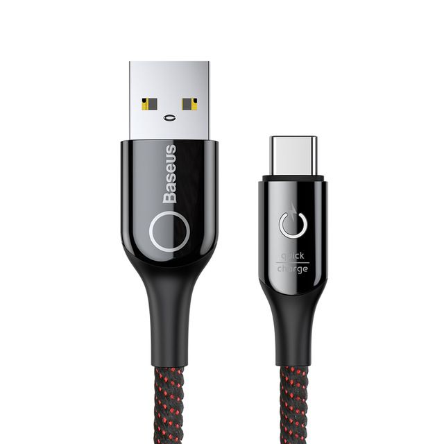 „Baseus 3A Smart Power Off“ USB C tipo laidas, greito įkroviklio C tipo laidas, skirtas „Android“, „Samsung S10 S9 Note 10 7 6t 6“, USB-C laidas_voghion.com