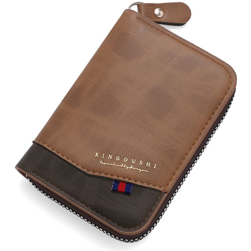 Portafoglio porta carte con cuciture retrò, colore a contrasto, da uomo, porta carte a fisarmonica, multi-slot per carte, portamonete, piccola pochette con cerniera_voghion.com