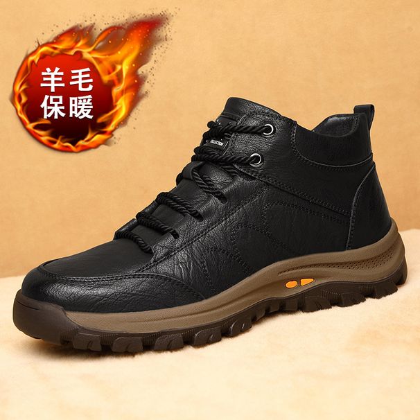 European Warm Series Winter Cotton Wool High-top Leather Shoes Cowhide Martin Fleece-lined Thickened Men's Snow Boots_voghion.com