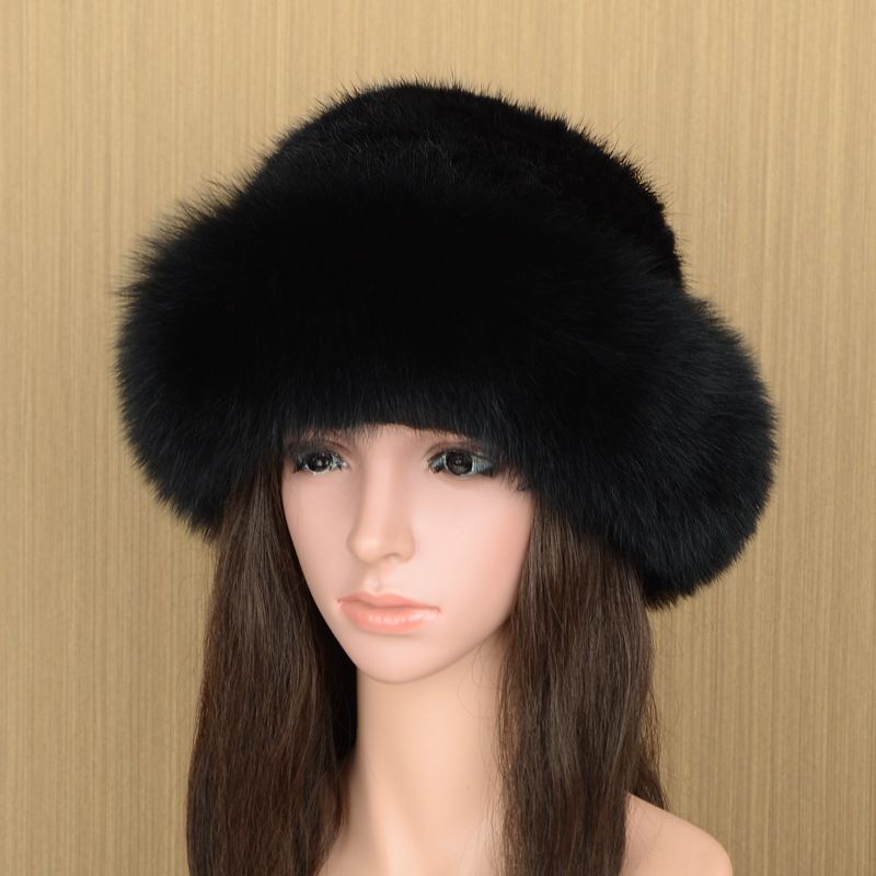 Vison à la mode chaud en automne et en hiver, princesse avec protection auditive, fourrure de renard, chapeau d'herbe, chapeau en peluche_voghion.com